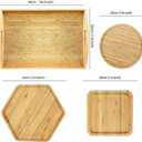 Bamboo Serving Trays Cutting Boards 16.5"x11.8"（42x30cm with Handle, Set Includes 0.63"(1.6cm) Thick Plates Hexagon 12.5"(32cm)+Square 7.8"(20cm)+Circle 7.8"(20cm) for Family Dinner Time