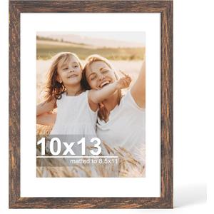 10x13 Picture Frame with Glass, Display Diploma 8.5x11 with Mat or 10 x 13 without Mat - Wall and Tabletop, 10 by 13 Photo Wooden Frames (Rustic Brown, 1 Pack)