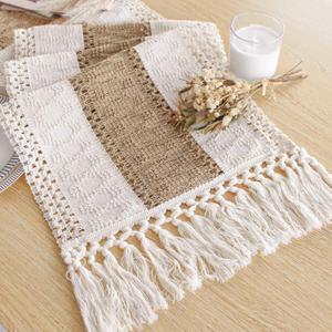Boho Table Runner for Home Decor with Tassels 90 Inches Long, Farmhouse Rustic Cream & Brown Table Runners for Kitchen Holiday Party and Wedding Decor Runner (12x90in, Fringe Included)