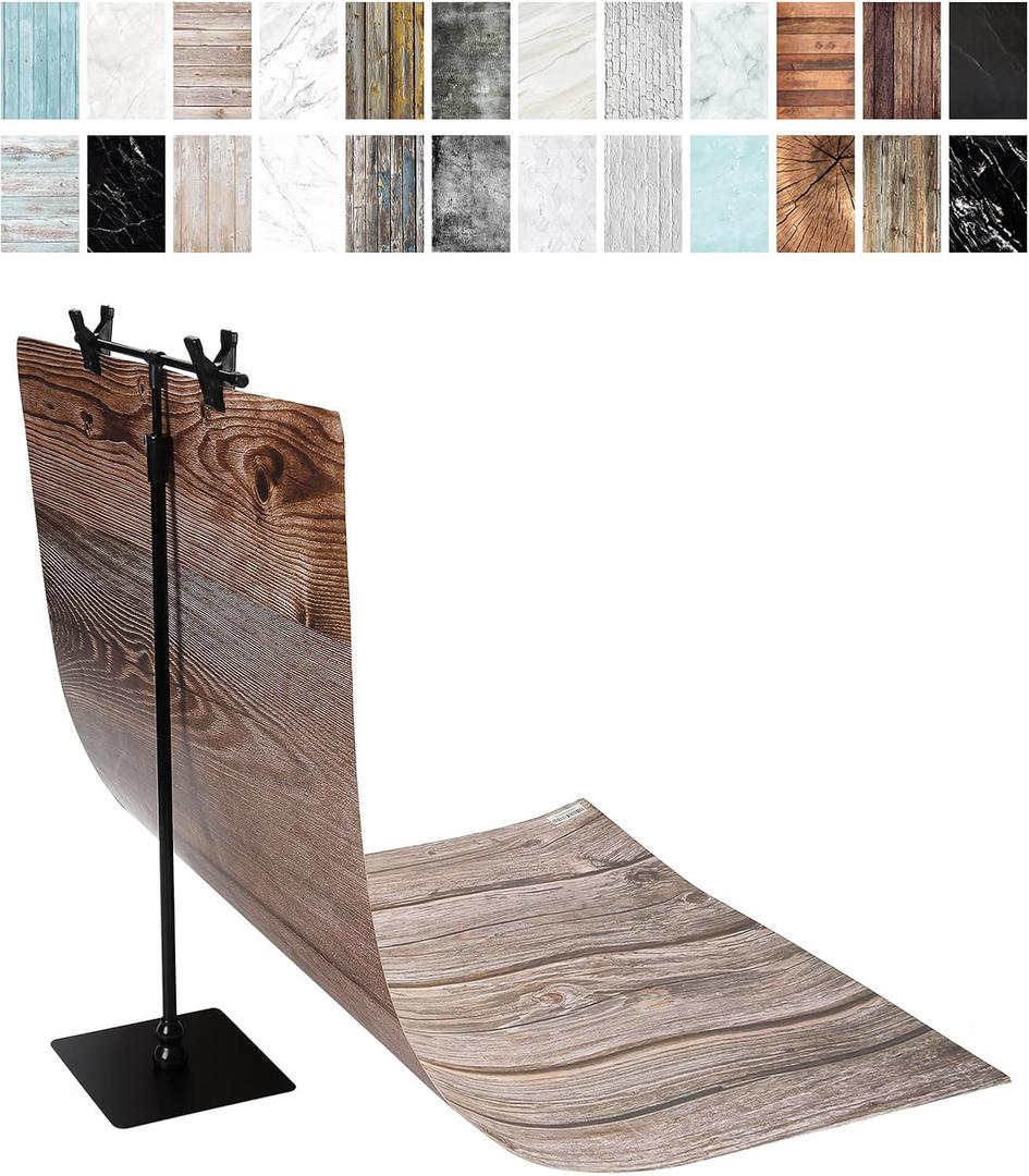 Photography Backdrops 22 x 34 in Small Product Background 12 Pcs 24 Patterns Flat Lay Backdrop Photography Backgrounds with Stand Tabletop Photo Shoot for Food Jewelry Cosmetics (Textured)