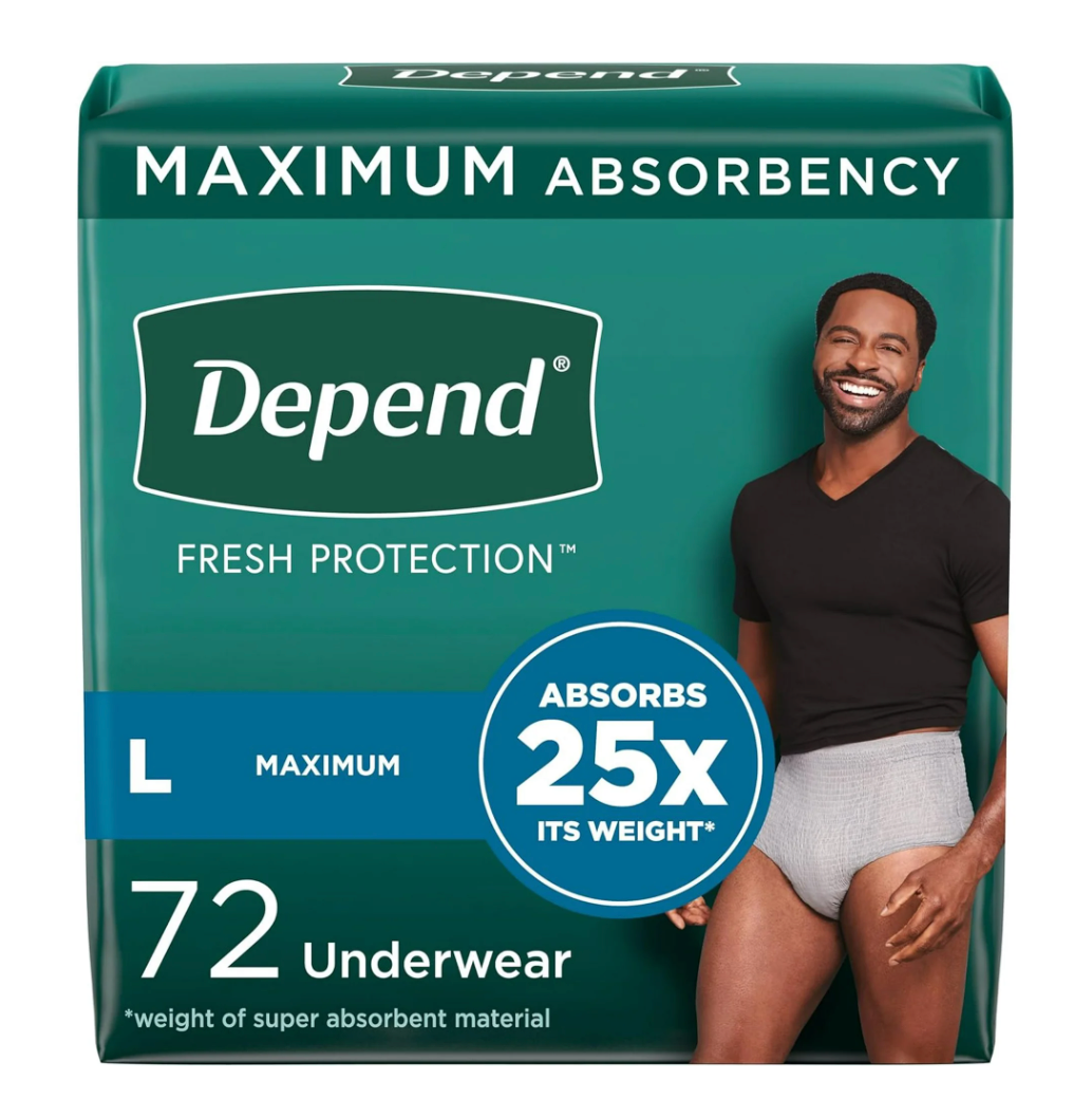 Depend Fresh Protection Adult Incontinence Underwear for Men (Formerly Depend Fit-Flex), Disposable, Maximum, Large, Grey, 72 Count (2 Packs of 36), Packaging May Vary