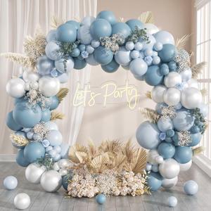 130pcs Dusty Blue Balloon Arch Kit, Dusty Light Blue Pearl White Balloons for Baby Shower Bridal Shower Wedding Birthday Party Decorations