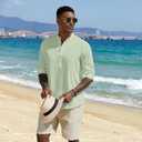 COOFANDY Men's Casual Henley Shirts Long Sleeve Band Collar Lightweight Beach Shirts Summer T-Shirts (XXL)