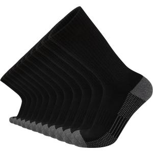 COOVAN 12 Pack Crew Socks for Men Half Cushion Moisture Wicking Athletic Socks (One Size, Black)