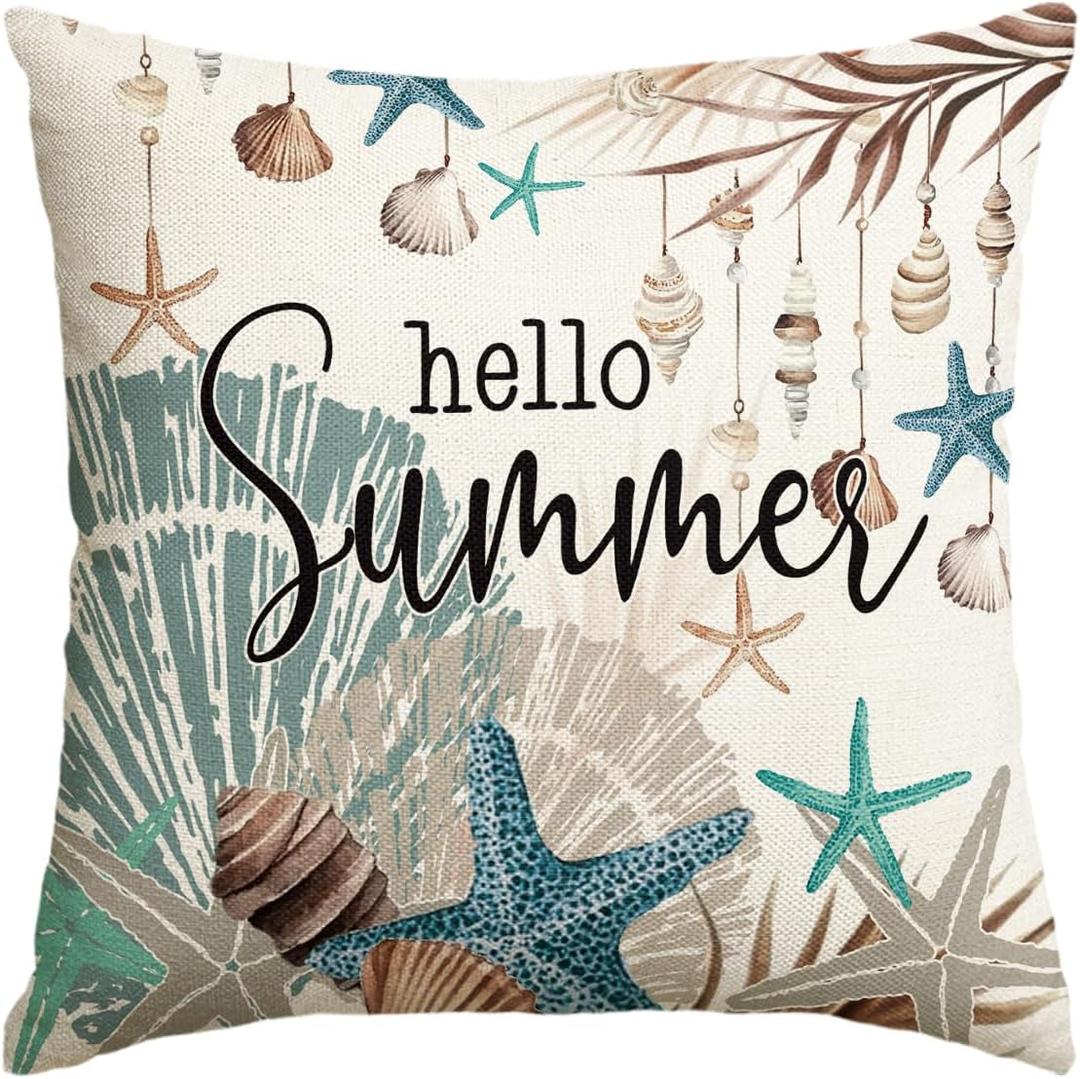 AVOIN colorlife Ocean Starfish Sea Shell Throw Pillow Cover, 18 x 18 Inch Summer Holiday Seaweed Cushion Case Decoration for Sofa Couch Seasonal Home Decor