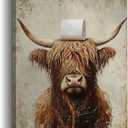 Highland Cow Funny Bathroom Canvas Wall Art Rustic Brown Cute Cow Animal Painting Picture Wall Decor Vintage Farmhouse Poster Print Artwork for Bath Restroom Home Decoration FRAMED