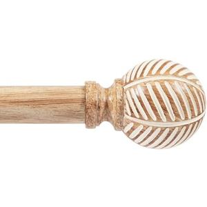 Zeerobee Wood Curtain Rods for Windows 32 to 48, 1 Inch Heavy Duty Drapery Rods with Imitation Wood Grain Leaf Pattern Finials, Indoor/Outdoor Modern Curtain Pole, 32"-48", Brown