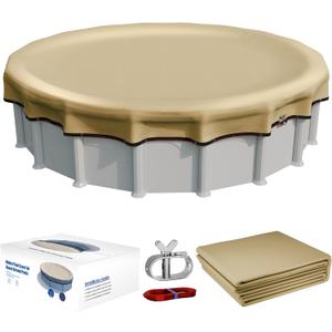 [Upgraded] 18ft/21ft/24ft/28ft Round Winter Pool Covers for Above Ground Pool Cover 24FT Cover 4FT Overlap - 500D Windproof with Steel Cable & Heavy Duty Winch - Swimming Pool Winter Cover Beige