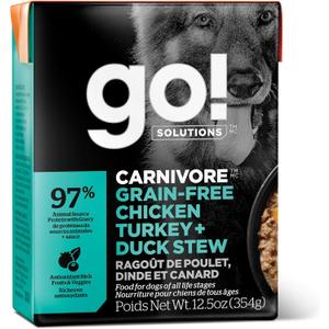 5 x Go! Solutions Carnivore, Grain-Free, Protein Rich Wet Dog Food, Chicken, Turkey and Duck Stew, 12.5 oz (EXP 10/30/25)