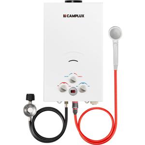 CAMPLUX 2.64 GPM Propane Portable Gas Water Heater, 68,000 BTU Outdoor Tankless Camping Water Heater with Digital Display, White