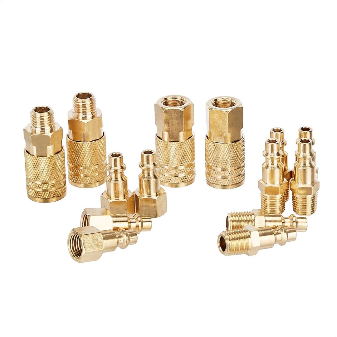 Amazon Basics Quick Connect Brass Air Coupler and Plug Kit, 1/4-Inch NPT Fittings, Air Compressor Accessories, 14 Count