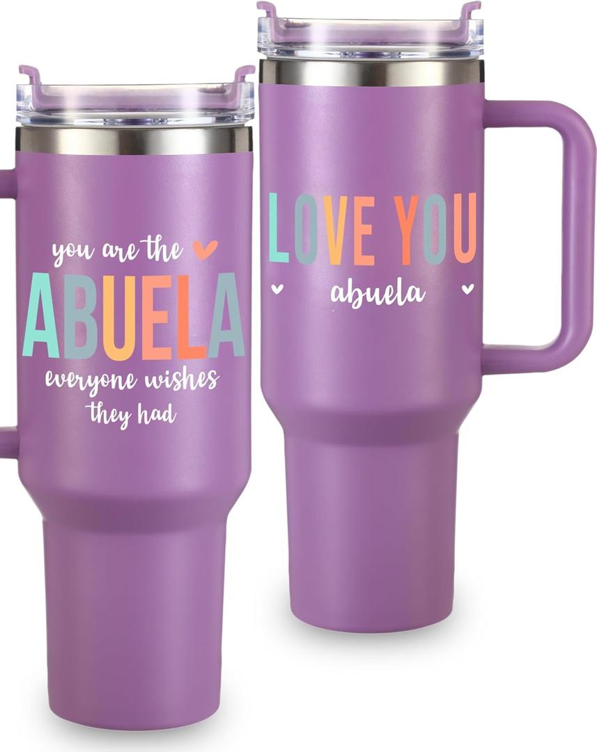 Abuela Tumbler 40oz, Perfect Abuela Gifts from Grandchildren, Regalos para Abuela, Ideal Presents for Mothers Day, Regalo para Abuela en Espaol, Gifts for Abuela for Birthday, Christmas, Gift Ready, Purple 