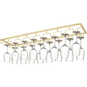 Xverycan Wine Glass Rack Under Cabinet, 8 Row Extreme Large Stemware Hanger, Metal Wine Goblet Holder, DIY Bar Glass Storage Rack for Bar Counter, Kitchen, Screws Included (Gold)