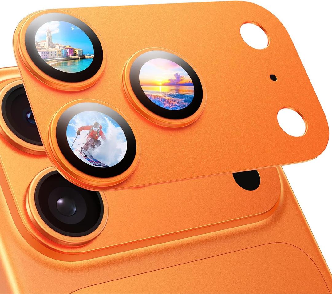 MAGIC JOHN 2 Pack Camera Lens Protector for iPhone 17 Pro, Full Coverage, Metal Aluminum Alloy Camera Lens Film, HD Clear, Scratch Resistant, Case-Friendly,Orange