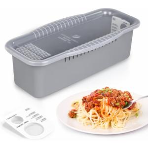 MUXIUNT Microwave Pasta Spaghetti Cooker Pot with Strainer Lid,Pasta Cooker in Microwave with Water Level and Spaghetti Portion Measuring Device,Dormitory Office Apartment Kitchen Essentials (Grey)