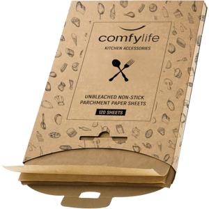 Comfylife 120 x Parchment Paper Sheets - No Curl, No Tear, No Burn Baking Paper (16 x 12 inch)  No Chemical Unbleached  Cookie Paper Precut Baking Sheets For Baking
