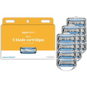 Amazon Basics 5-Blade Razor Refills for Men with Dual Lubrication, Hypoallergenic, Clean Shave, Precision Beard Trimmer, 12-Pack (Fits Amazon Basics Razor Handles only)