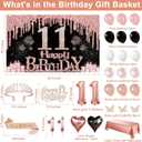 11th Birthday Decorations for Girls, 49pcs Black Rose Gold Black Banner, Tablecloth, Butterfly Decor, 11th Birthday Sash and Tiara, Cake Topper, Candles, Balloons Arch