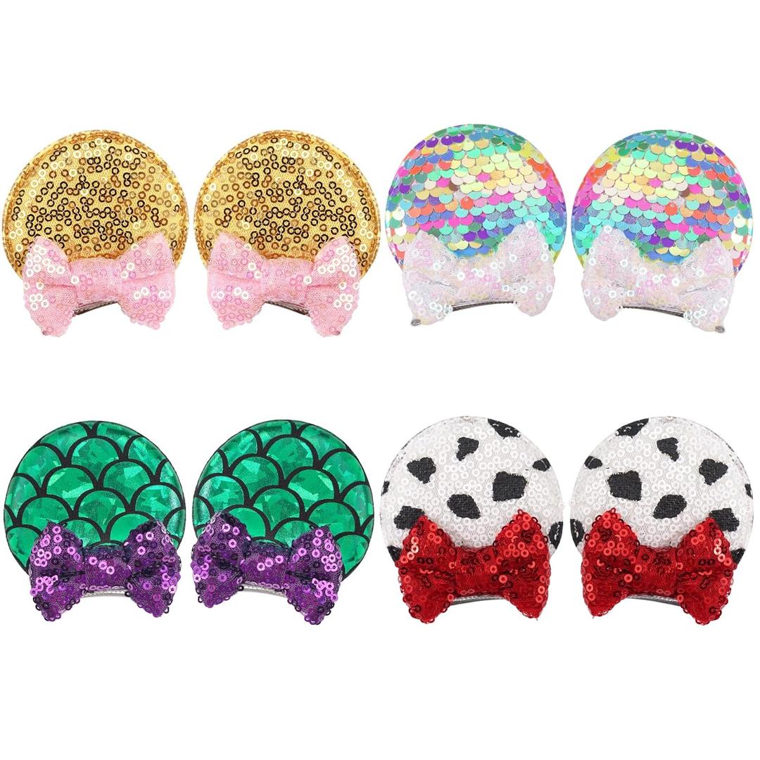 CellElection 8PCS Sequin Mouse Ears Hair Clips Glitter Hair Bows Cute Mice Ears Hair Clips Barrettes for Women Girls Hair Accessories for Costume Party Favor Christmas Decoration (Dream Colors)