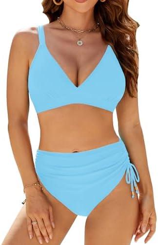 Edelqual Women High Waisted Bikini Sets Tummy Control Swimsuits Two Piece Drawstring Bathing Suit 2025 Summer Swimwear S