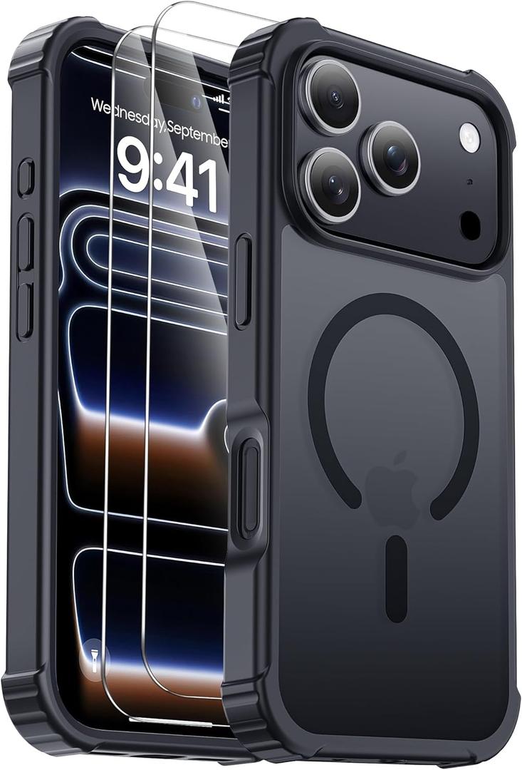 for iPhone 17 Pro Max Case [Compatible with MagSafe] [2X Screen Protectors] [Military Grade Drop Tested] Heavy Duty Magnetic Phone Case for iPhone 17 Pro Max 6.9",Black