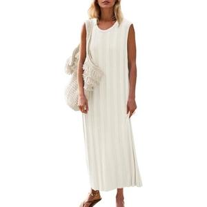 Fisoew Women's Summer Sleeveless Maxi Dress Scoop Neck Ribbed Knit Tank Top Dresses, S