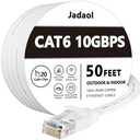 Jadaol Cat 6 Ethernet Cable 50 ft, Outdoor & Indoor 10Gbps Support Cat8 Cat7 Network, Flat RJ45 Internet LAN Computer Patch Cable for Router, Modem, Switch, Gaming Consoles, Streaming Devices, White