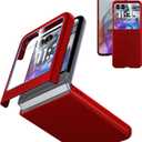Case for Motorola Razr 2024/2025 - with Built-in Cover Screen Protector, Thin Hard Matte Polycarbonate Cover Phone Case for Moto Razr 2024/2025 - Red+Glass