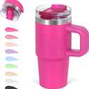 14 Oz Flip Straw Tumbler with Handle for Kids, Stainless Steel Double Wall Insulated Cup for Children with Flip Top Lid, 14 Oz Leak-proof Cups for Kids, Hot Pink