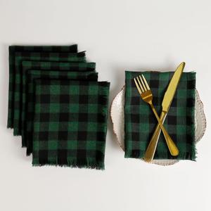 wonlex Buffalo Check Cloth Napkins Set of 6, Polyester, Cotton, Plaid Dinner Napkins, Washable Napkins for Christmas, Table Decor, Weddings, Banquet (Dark Green-Black)