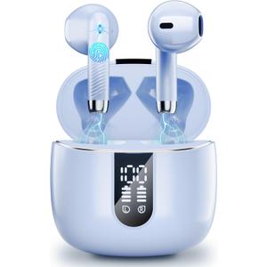 Wireless Earbuds, 2024 Bluetooth Headphones V5.4 Ear Buds Built-in ENC Noise Cancelling Mics, 40H Stereo Bass Bluetooth Earbuds with Dual LED Display, IP7 Waterproof Earphones for Android iOS, Purple