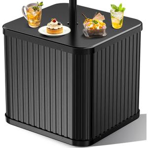 Umbrella Side Table with Umbrella Hole, 2-in-1 Outdoor Side Table & Umbrella Stand with Fillable Base, Heavy Duty Poolside Table Holds 132 lbs, Fits 1.5 Pole for Poolside & Backyard, Black