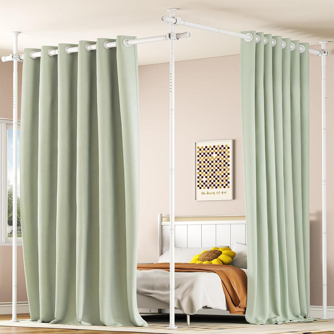 AKTOP Room Divider, No Drilling Curtain Tension Rods Wall Divider for Room Separation, 4-10ft(H) 30-147"(W) Adjustable, Heavy Duty Floor to Ceiling Space Separator Privacy Dividers for Rooms, White