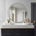 Round Mirror, Wall Mounted Circle Mirror-Brushed Metal Frame, 36", Silver