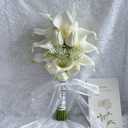 Floral Bouquet 10 Artificial Calla Lilies with 8 Artificial Tulip Flowers, Bridesmaid Bouquet with Wedding Ceremony Festivals Anniversary Bridal Rehearsal Party Bar Table Decor (White)