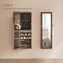 SONGMICS 6 LEDs Mirror Jewelry Cabinet, 47.2-Inch Tall Lockable Wall or Door Mounted Jewelry Armoire Organizer with Mirror, 2 Drawers, 3.9 x 14.6 x 47.2 Inches, Rustic Brown UJJC93CB