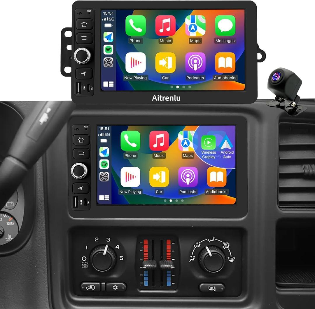 Android Radio for Chevrolet Chevy Silverado 2003 2004 2005 2006, Hummer H2 2003-2007, Tahoe GMC Sierra Yukon 2003-2006, 7" IPS Car Stereo with Backup Camera, Apple CarPlay & Android Auto GPS FM WiFi
