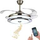 42'' Reversible Bluetooth Ceiling Fan with Light and Speaker, LED Dimmable Fandelier Ceiling Fan Light with Remote Control Retractable Invisible Music Player Chandelier for Living Room