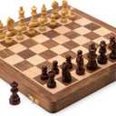 10" Wooden Folding Chess Boards, Handcrafted Portable Travel Chess Game with Pieces Storage Slots & 2 Extra Queens (10 X 10 Inches)