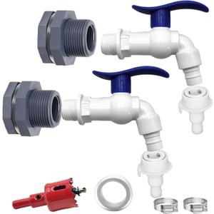2 Pack 1/2" Rain Barrel Spigot Kit with PVC Bulkhead Fitting Hole Saw and Thread Seal Tape, Rain Barrel Faucet Kit for Water Tanks, Tubs, Garden Barrels