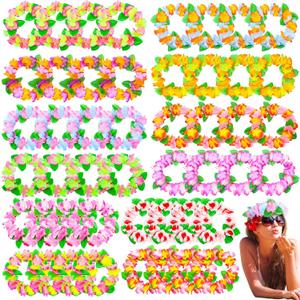 48 Pcs Luau Tropical Hawaiian Headband Floral for Summer Beach Holiday Birthday Pool Party Decorations Favors Supplies, 12 Colors