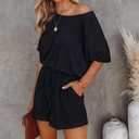 Lacozy Women's 2026 Summer Short Sleeve Off The Shoulder Rompers Casual Shorts One Piece Overall Jumpsuits Dressy (S)