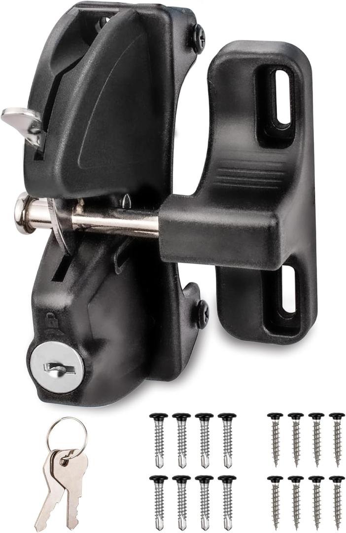 Self-Locking Gate Latch, 2-Sided Key Lock, Black Fence Hardware for Wood Metal Vinyl Gates