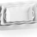 Sweejar Casserole Dishes for Oven, Ceramic Bakeware Set of 3, Rectangular Baking dish with Handles, Wave Edge Lasagna Pan Deep for Cooking, Cake, Dinner, Banquet and Daily Use (White)