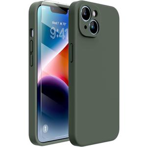 Miracase Designed for iPhone 14 Case with Screen Protector,[Upgraded Enhanced Camera Protection],Shockproof Liquid Silicone Case with Microfiber Lining, 6.1 inch,Dark Green