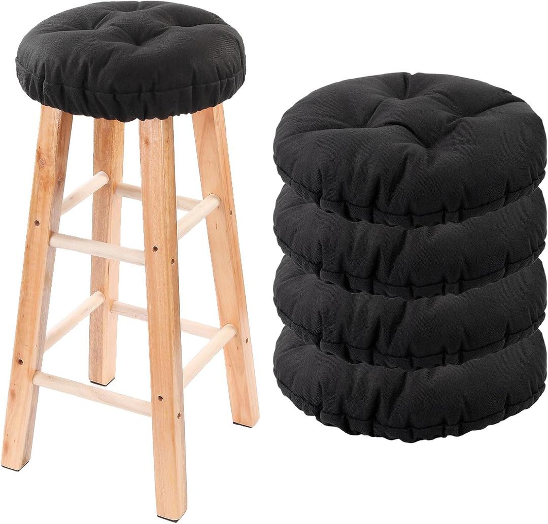 Bar Stool Covers Set of 4, Stool Covers Round with Elastic Band Pad, Soft Stool Seat Covers, Nonslip and Washable, 12 Inch, Black