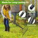 Garden Rake, Heavy Duty Rake with 11 Tines, 51 Inch Handle, 16 Inch Wide, Metal Garden Thatch Leaf Rakes for Raking Gathering Mulch,Metal Thatch Rakes for Lawn Yard Bushes Pine Needles Leaves Grass