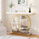 41.3" Console Table for Entryway, Industrial Hallway Sofa Table with Storage Shelves, Narrow Accent Decor Living Room Furniture with Circle Base for Foyer, Entrance, White Gold, 41.3 inches x 11.4 inches x 31.5 inches