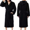 NY Threads Mens Robe with Hood, Luxury Plush Fleece Hooded Mens Bathrobe, Spa Bath Robe for Men, Black, 2XL/3XL