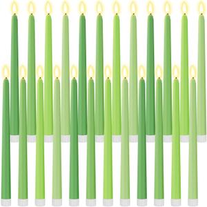 Macarrie 24 Packs Flameless Taper Candles Battery Operated Fake 11 Inch Long Candlelight LED Flameless Candlesticks Flickering Tapered for Spring Summer Wedding(Spring Green)